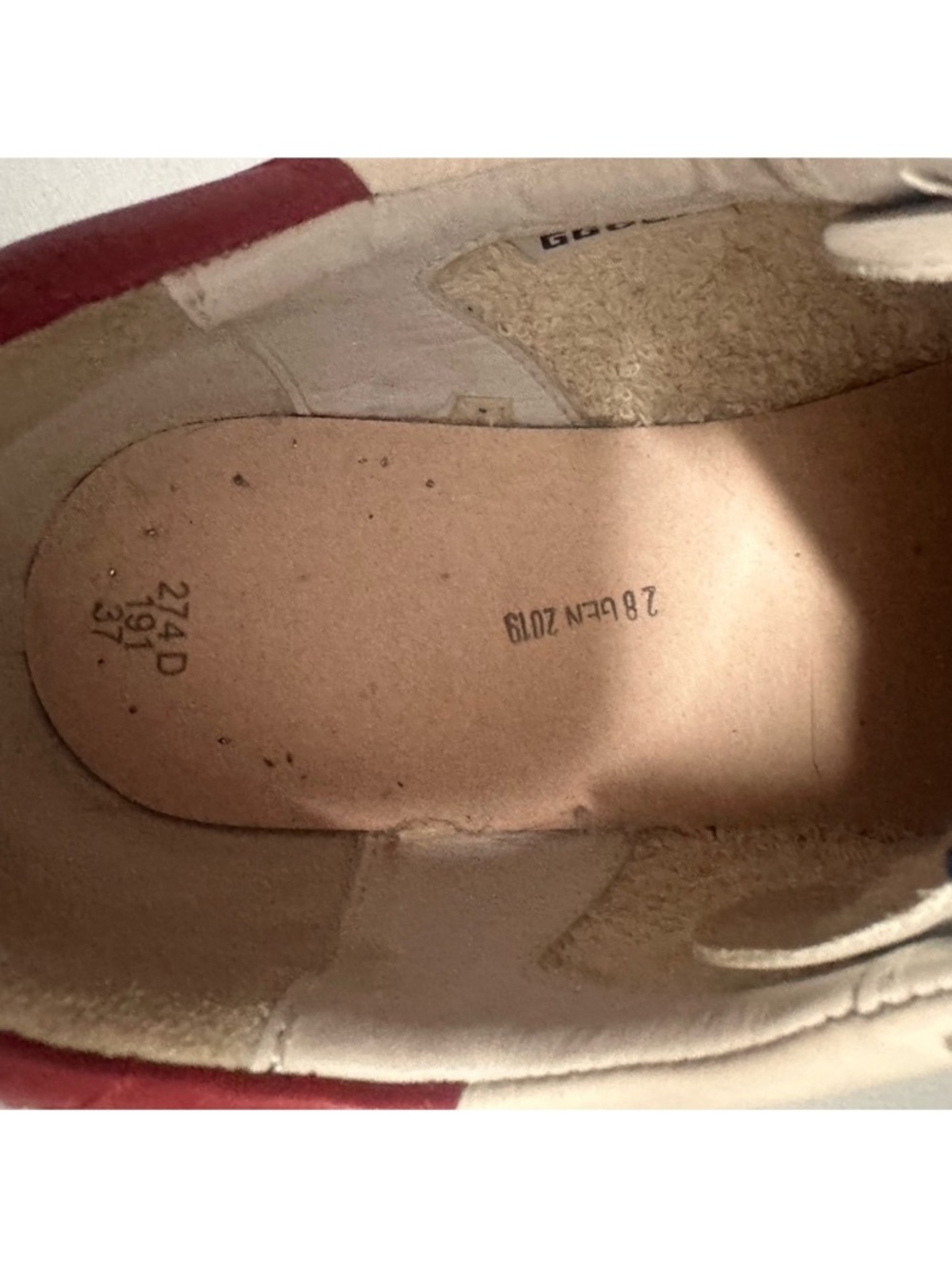 Golden Goose Style White Leather Sneakers with Blue Glitter Star & Red Heel - Picture 11 of 11